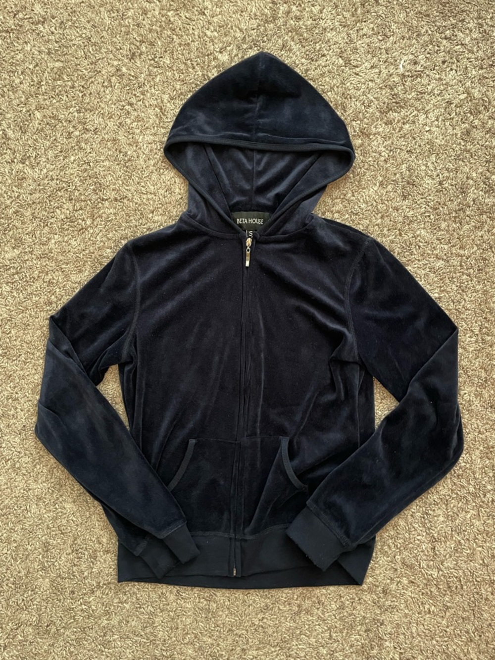Beta House Women's Black Velour Zip Hoodie